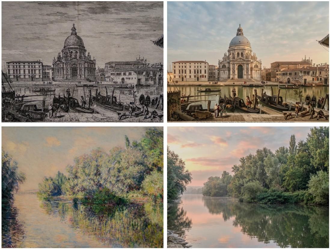 Two paintings/illustrations, edited using generative AI in Adobe’s Indigo app to look like real life photographs.