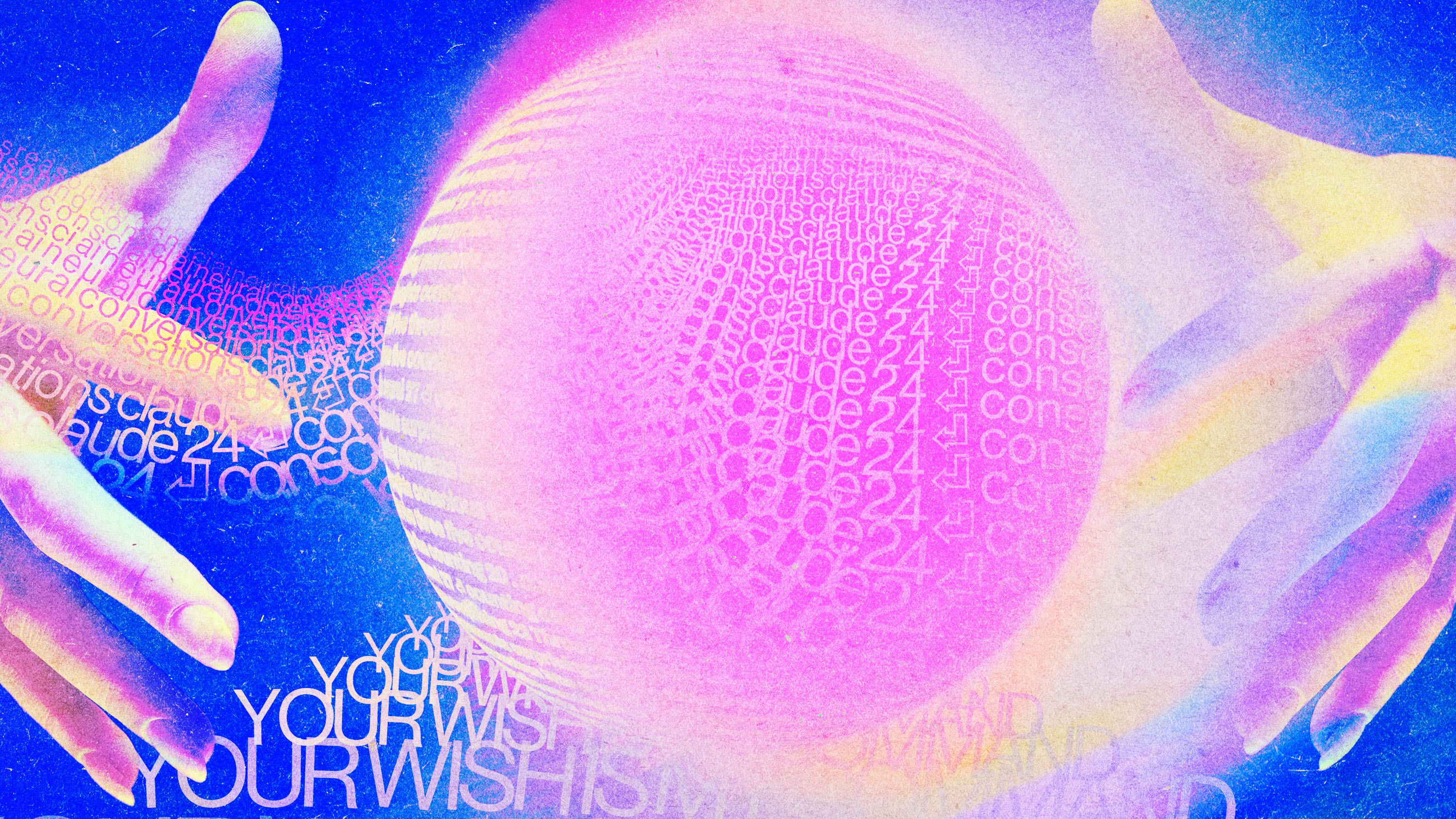 fortune tellers hands around a crystall ball of llm phrases